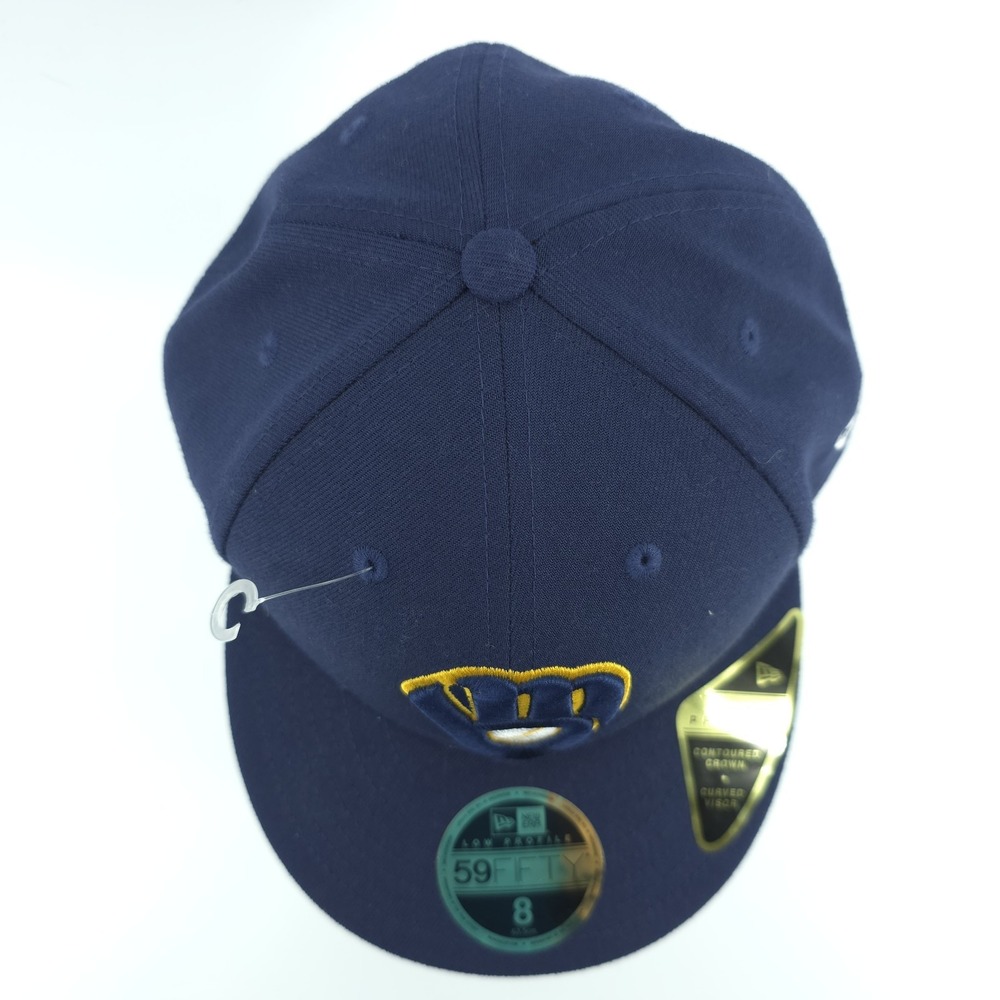 New Era 59Fifty Milwaukee Brewers Navy‎ Blue Fitted Size 8 Low Profile Hat NEW - Picture 3 of 9